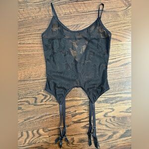 Hanky Panky Sheer Black Lace Garter Tank Top XS